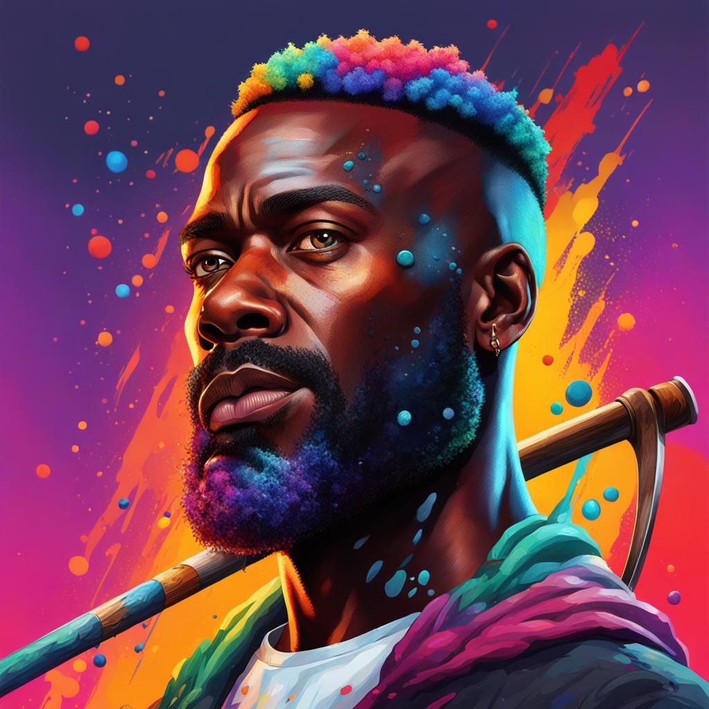 Dramatic Black Man with Scythe: Hyperrealistic Digital Art