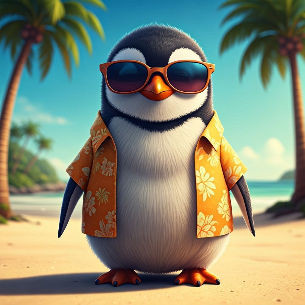 Baby Penguin on Vacation in Pixar 3D Style