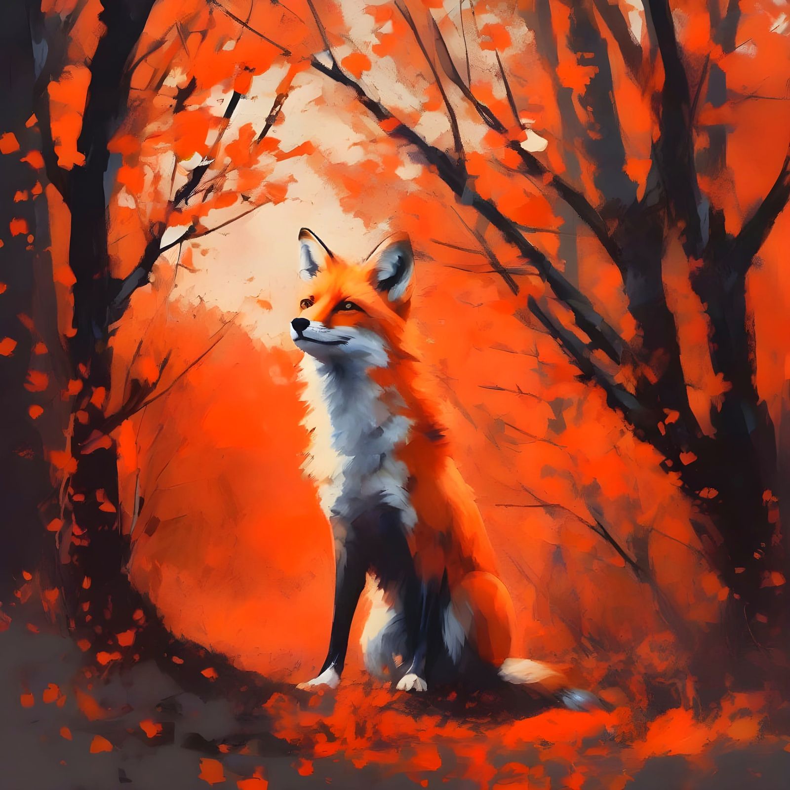Majestic Fox in an Orange Grove, Cosmic Sky