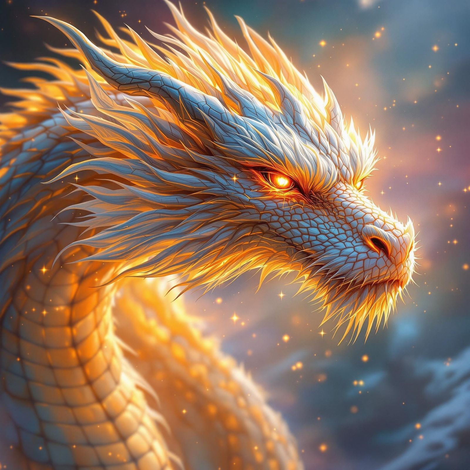 Majestic Frost Golden Dragon in Ethereal Realm