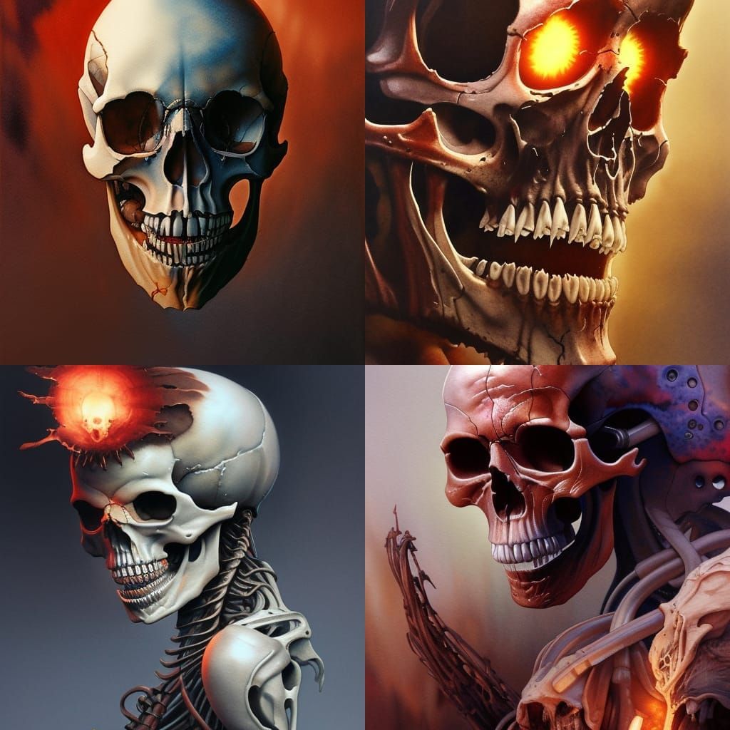 Reanimated Skull Portrait in Hyperdetailed Watercolor Style