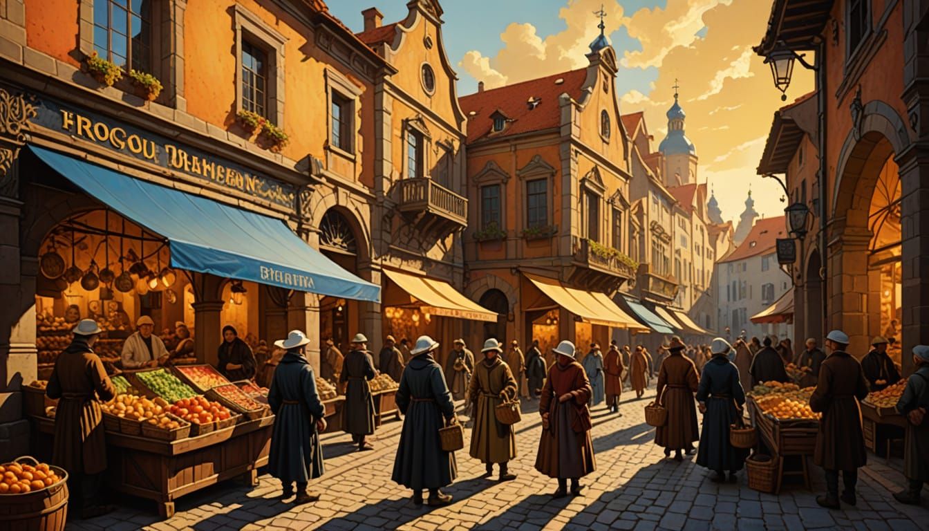 Baroque Marketplace Scene with Golden Light