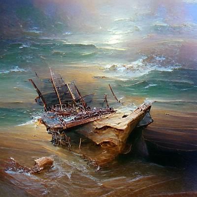 Shipwreck Scene as Oil Painting