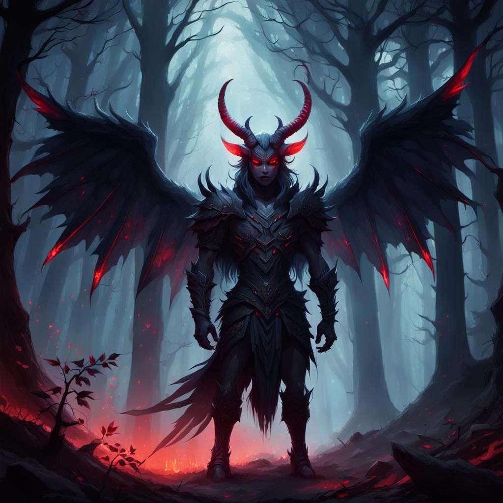 Beautiful Demon in Mystical Forest, Anime 3D Art