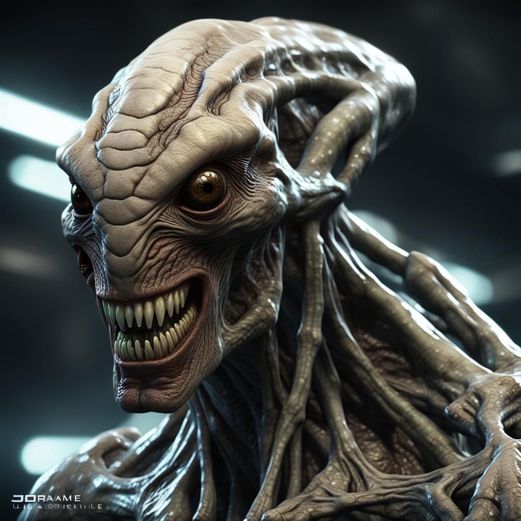 Pale Sci-Fi Alien Portrait in 3D Realism