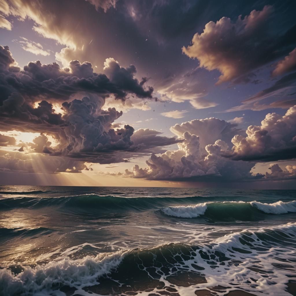 Ocean Flowing Through Space: Cinematic Film Still