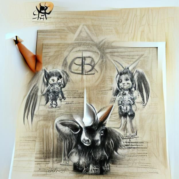 Chibi Baphomet Artwork in Pencil Sketch Style