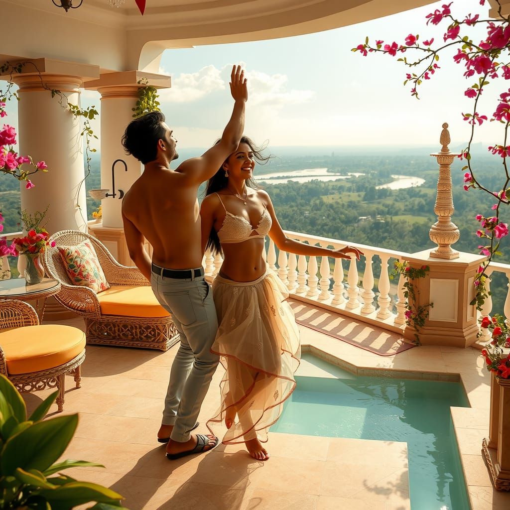 Woman Dancing in Tulle Bikini, Indian Art Style