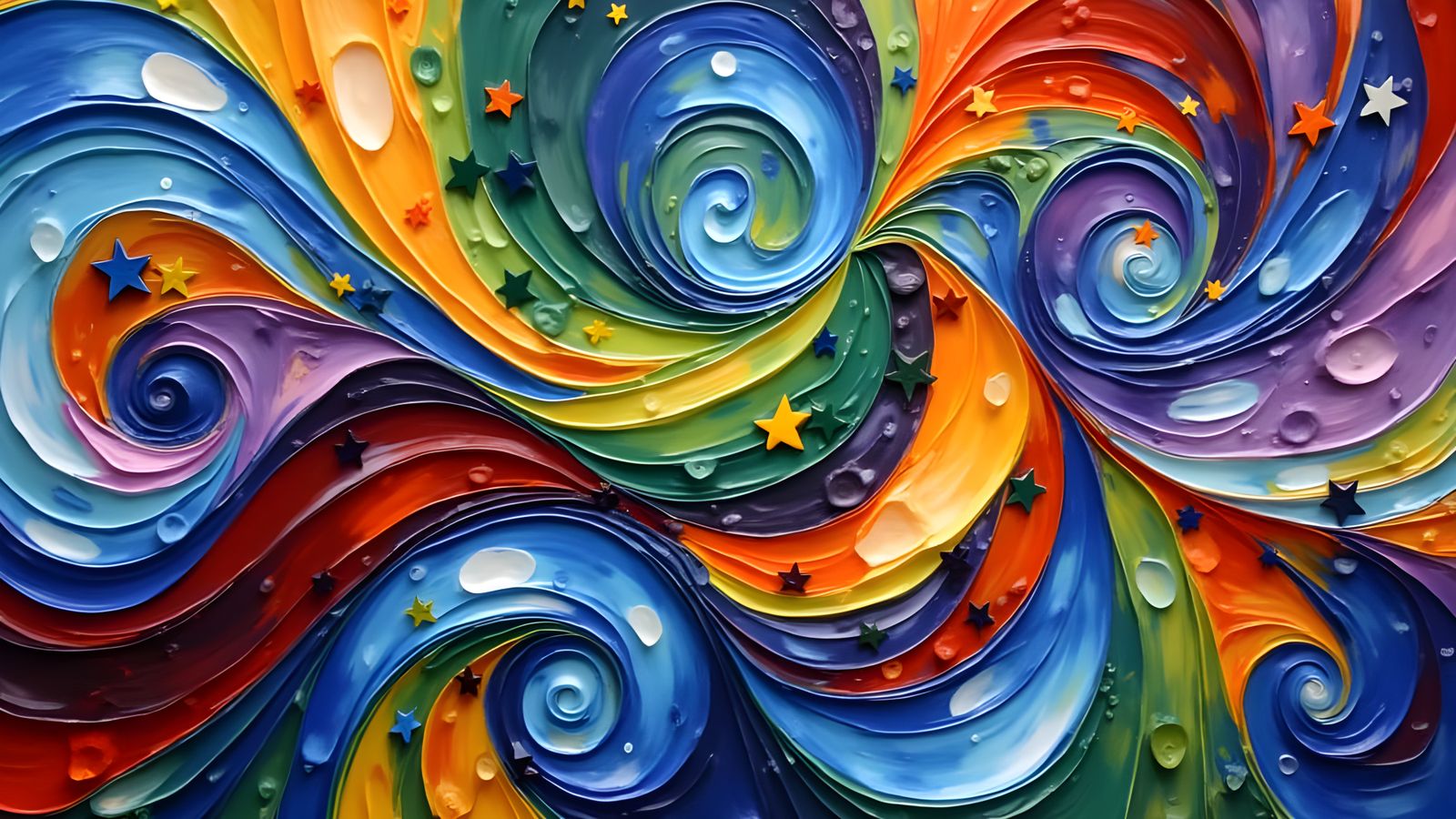 Vibrant Whirly Stars in Wet Impasto Oil Style