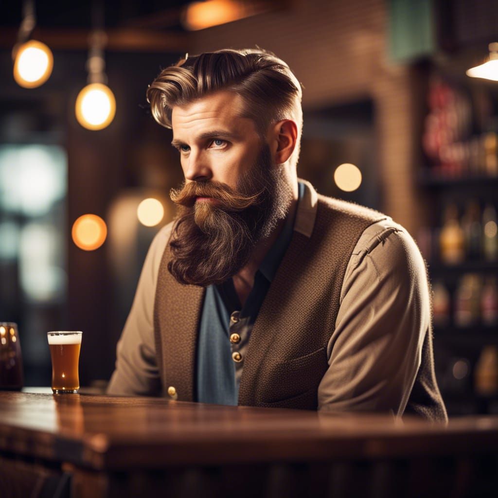 Hipster Craft Ale Pub with Bearded Man