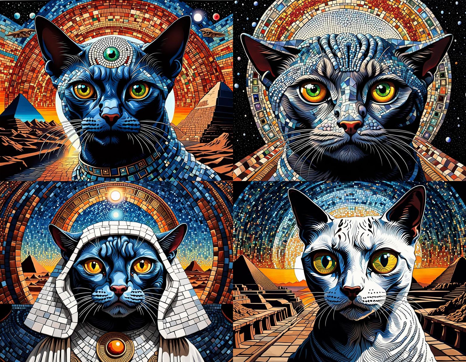Surreal Mosaic: Sphinx Cat with Homunculus