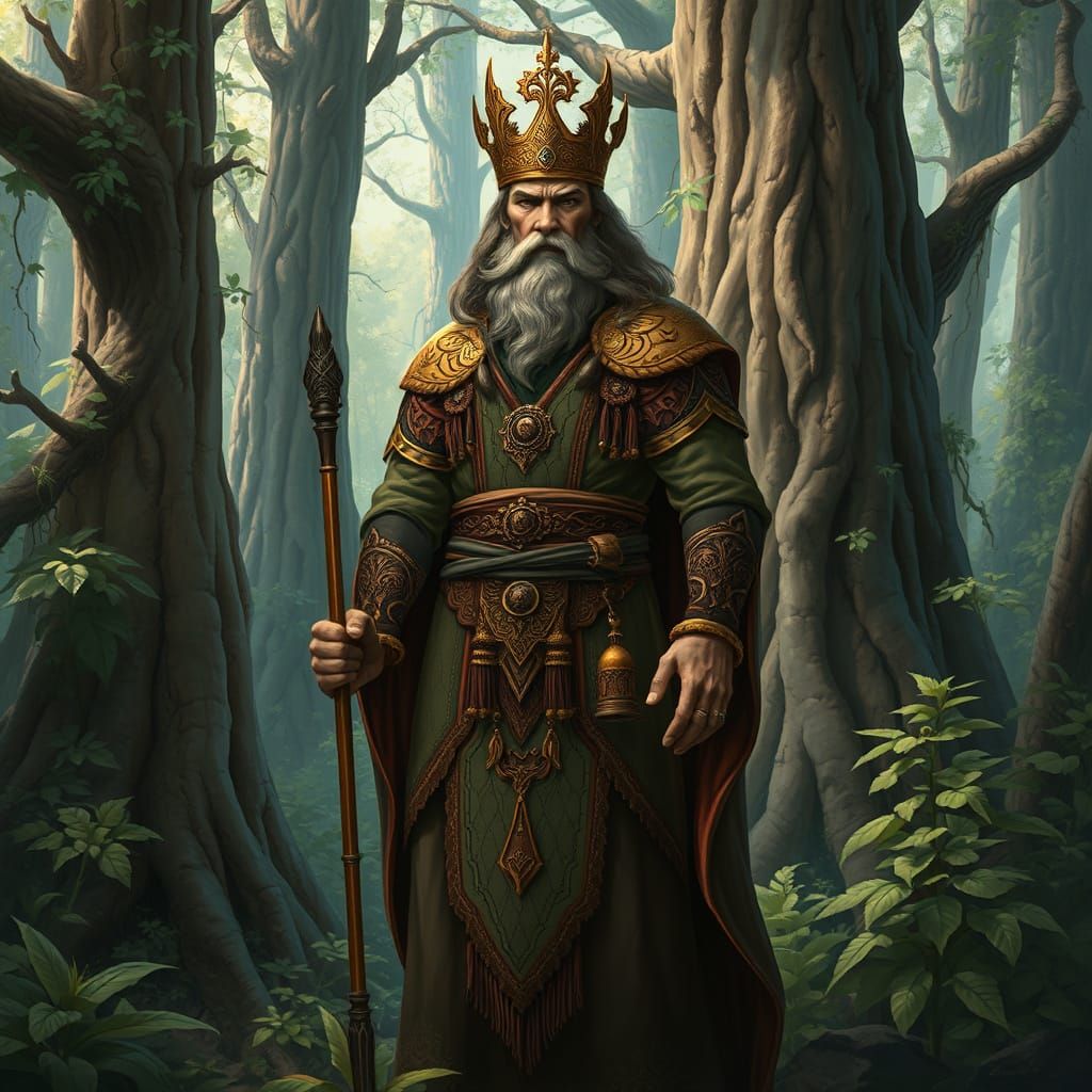 Regal Forest Lord in Mystical Realism Style