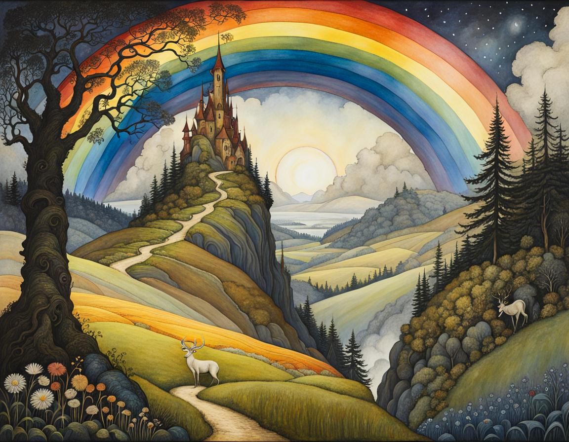 Rainbow Landscape Painting in Fairy Tale Style
