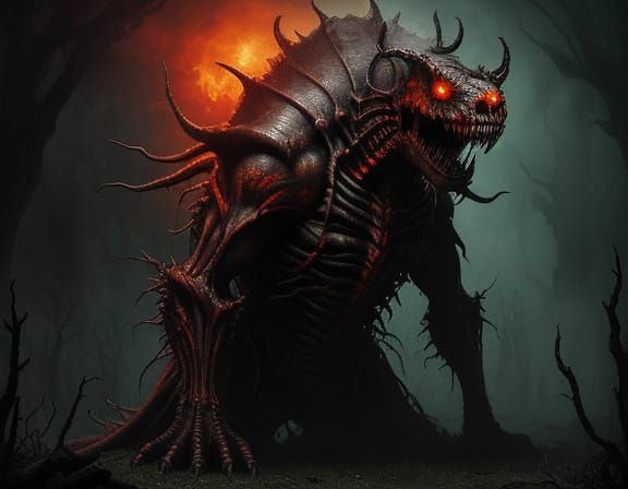 Grotesque Creature at Child's Birthday, Dark Fantasy Art