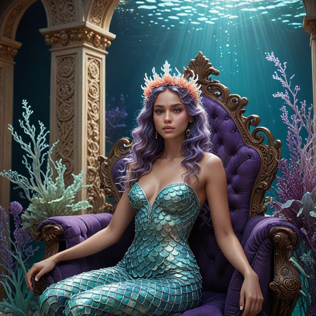 Regal Mermaid Queen Ruling the Ocean Depths in Mythical Real...