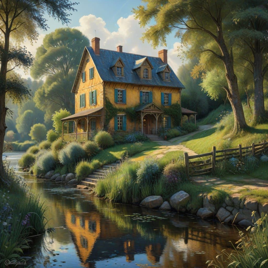 Whimsical River House in Vibrant Colors