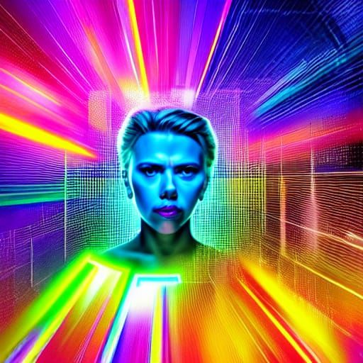 Neon Portrait of Woman with Superhuman Abilities