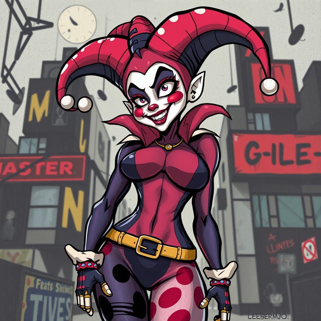 Bold Jester in Edgy Realistic-Cartoon Style