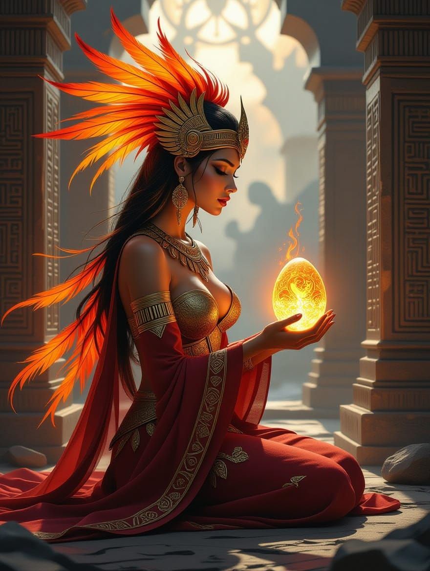 Sovereign Phoenix Queen in Hyperrealistic Oil Painting Style