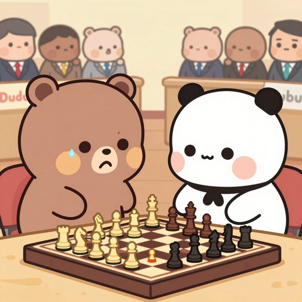 Cute Bears Play Intense Chess Match in Stadium