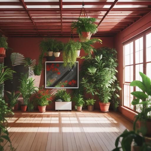 Muslin House Interior with Plants, Salmon Palette