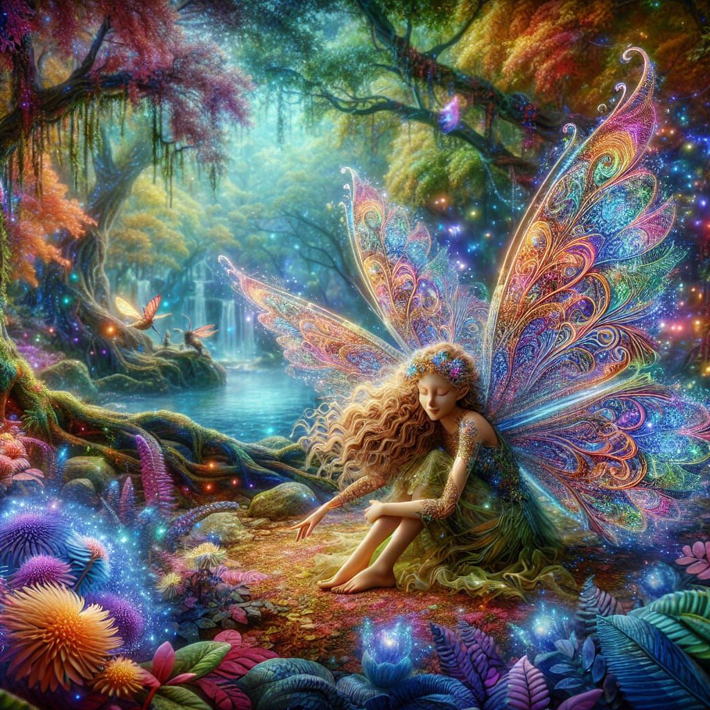 Hyperrealistic Fairy with Intricate Wings in Magical Forest
