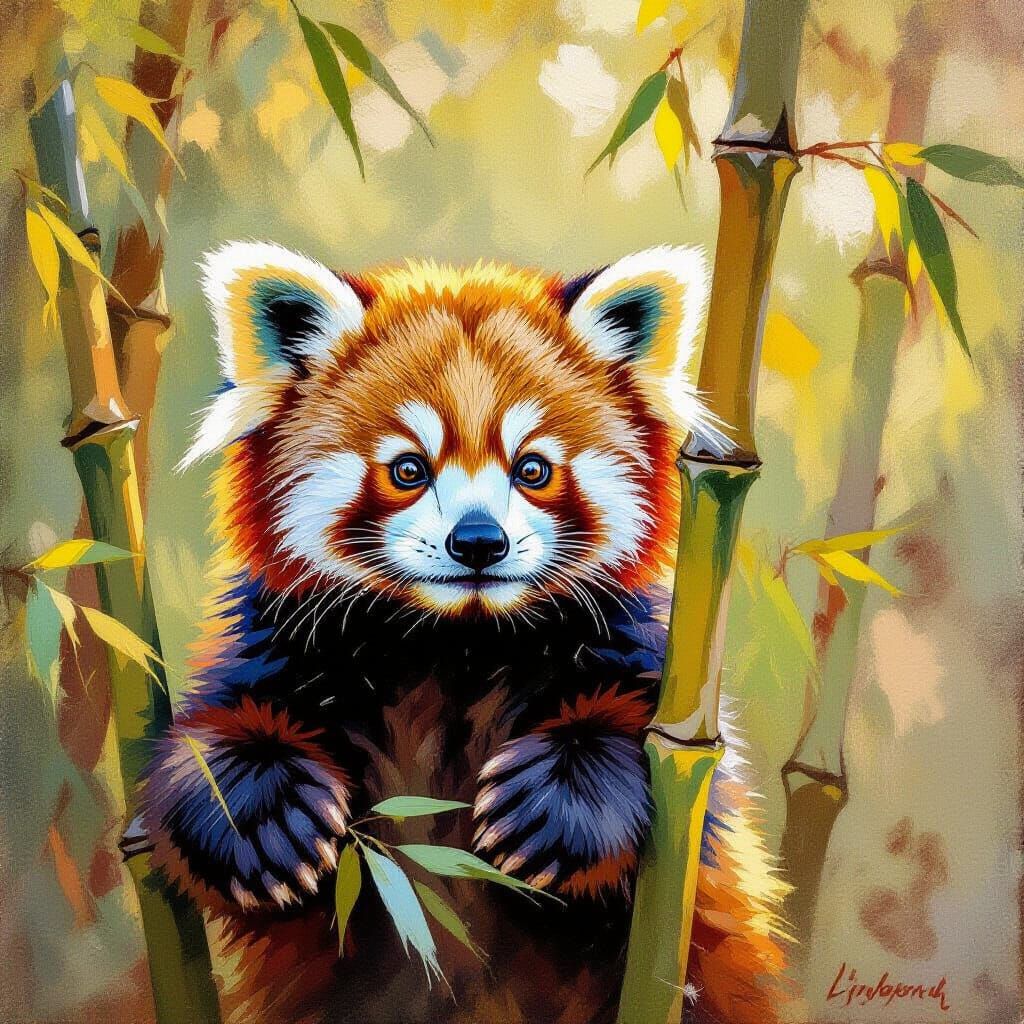 Playful Red Panda Cub in Dappled Sunlight