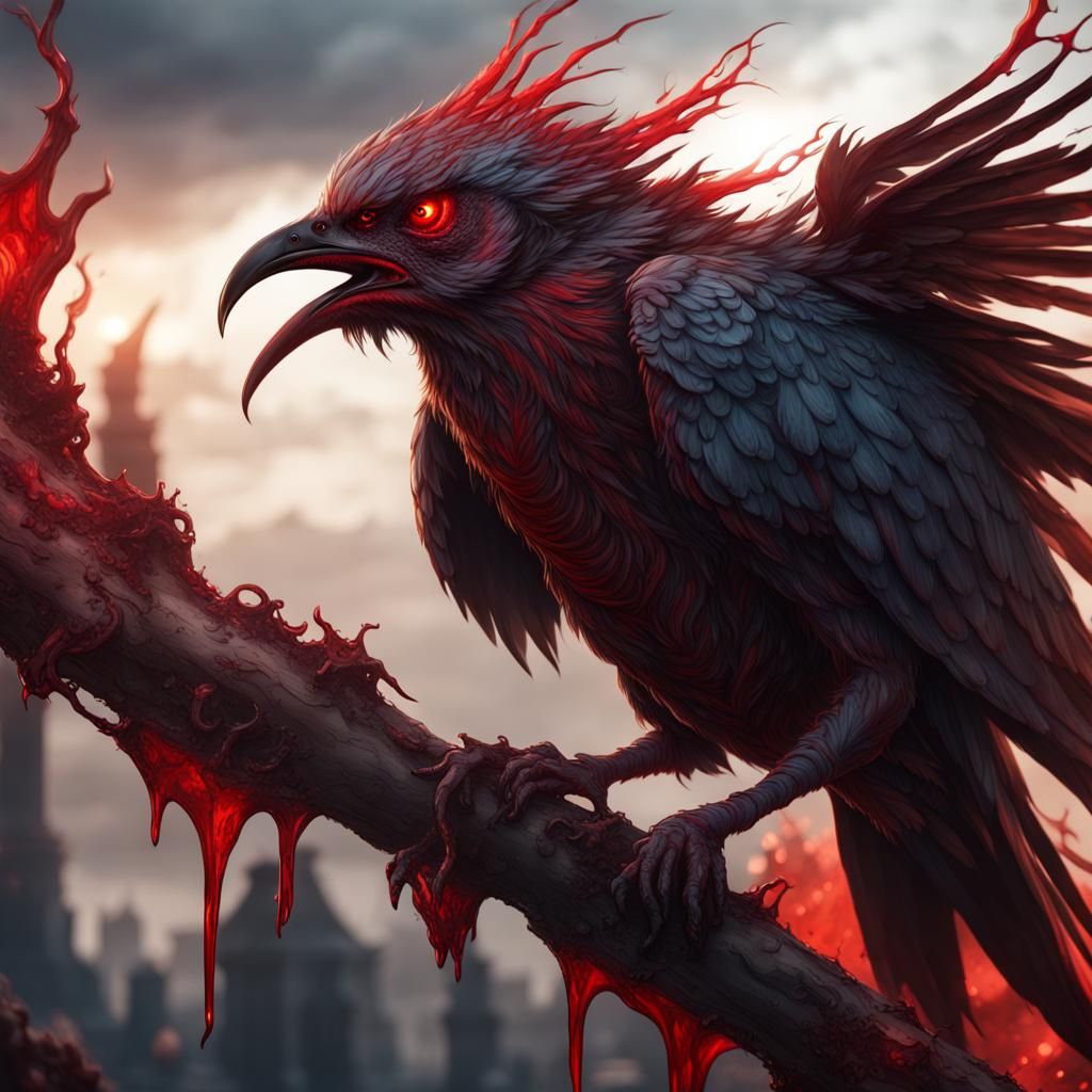 Fantastical Blood Demon Bird in Detailed Matte Painting