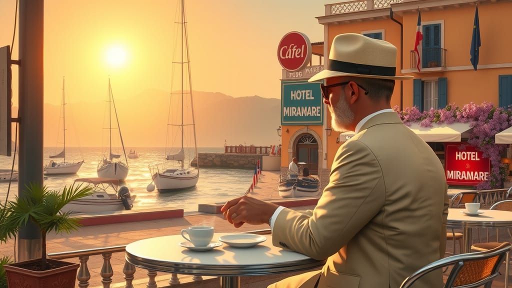 1950s Adriatic Harbor Scene in Golden Hour Light