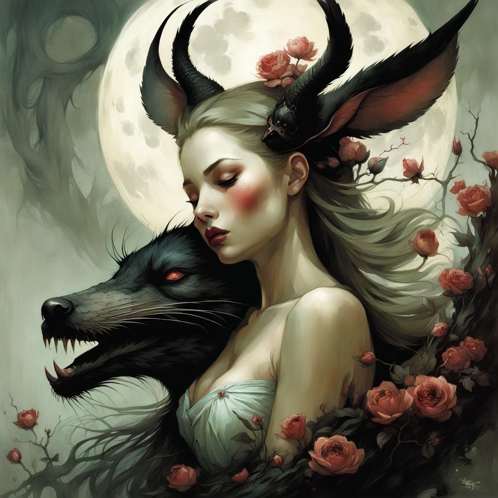 Sleeping Beauty in Dark Fantasy Horror Style