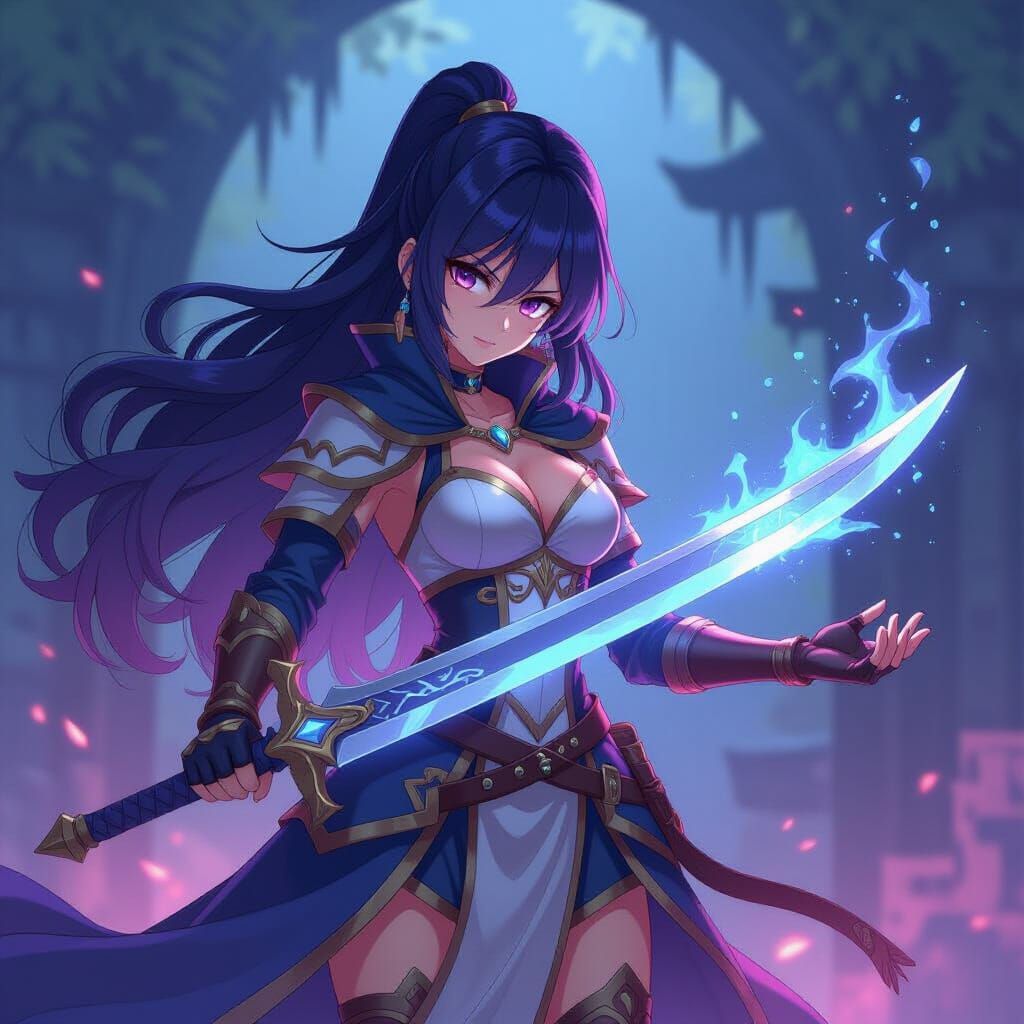 Anime Magic Warrior in Cel-Shaded Style