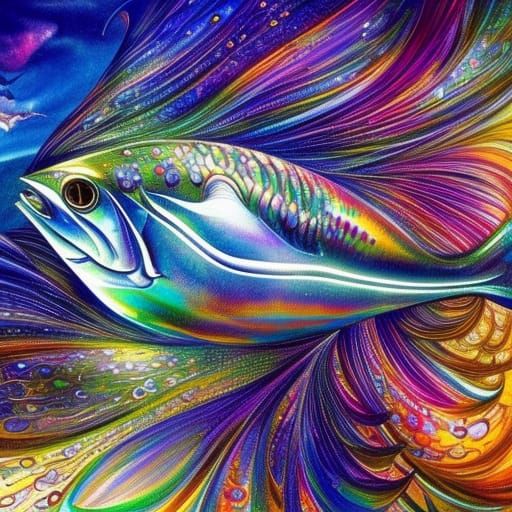 Iridescent Fish in Sparkling Water as Digital Art