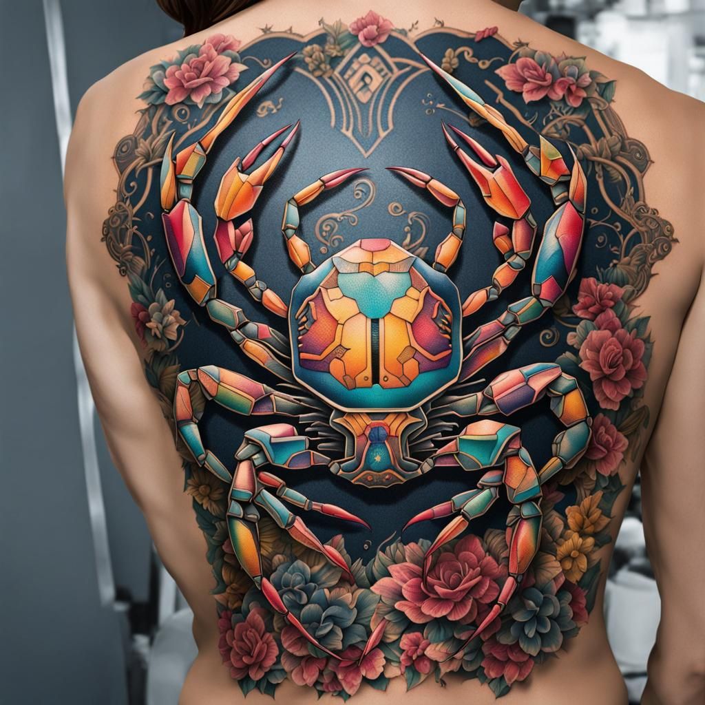 Sci-Fi Cancer Zodiac Tattoo: Robotic Crab Design