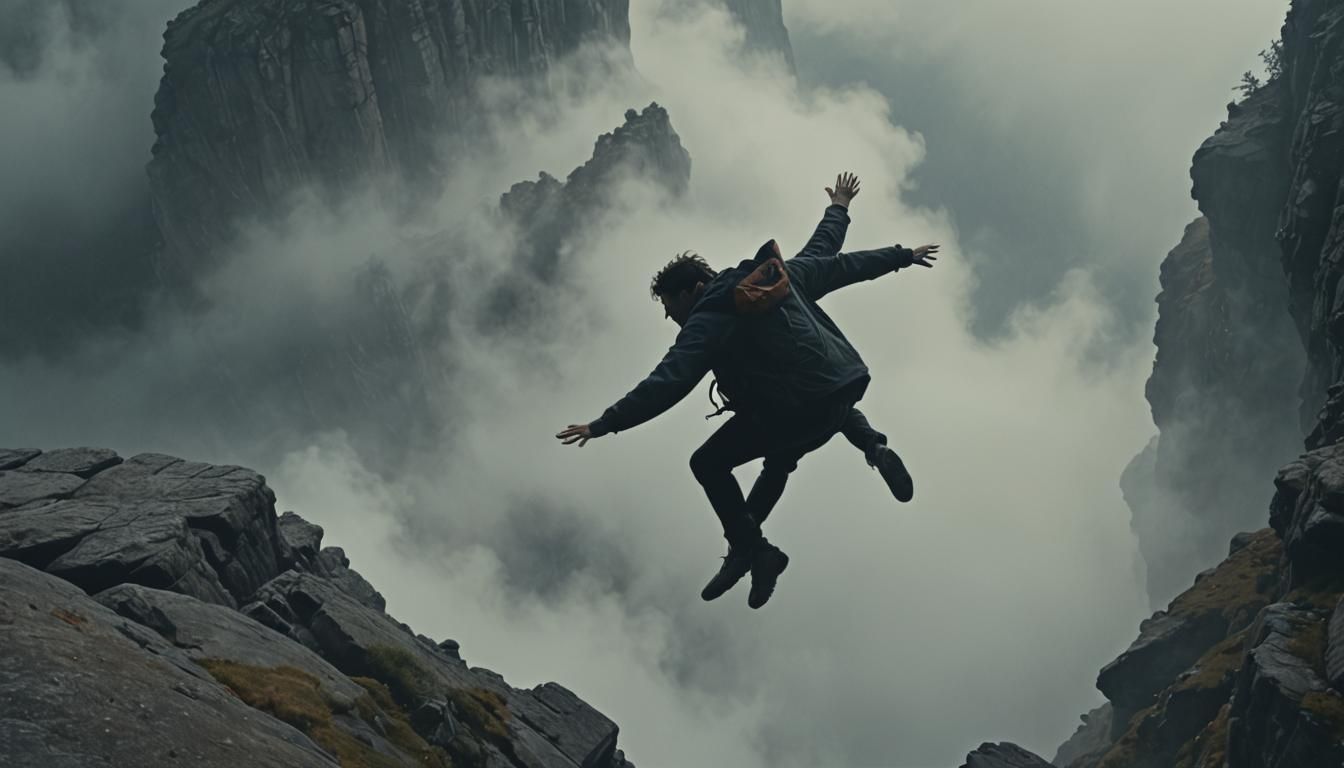 Man Leaps into the Unknown: Cinematic Cliff Jump