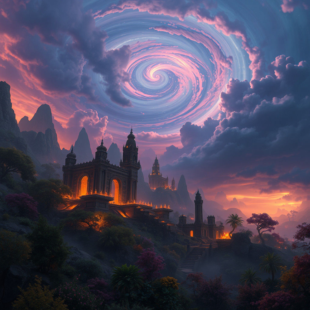 Glowing Ruins in Majestic Fantasy Landscape