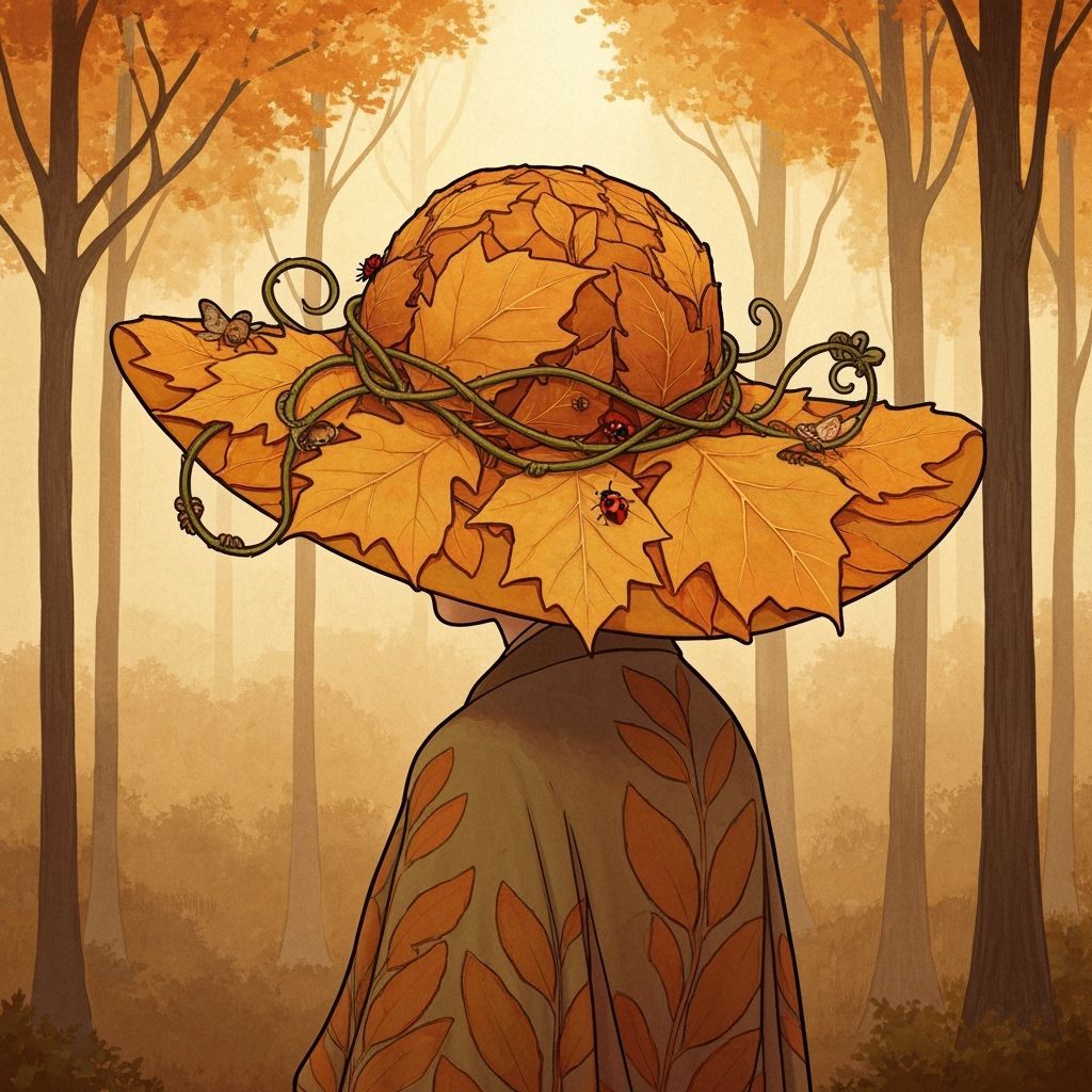 Art Nouveau Hat Woven From Autumn Leaves