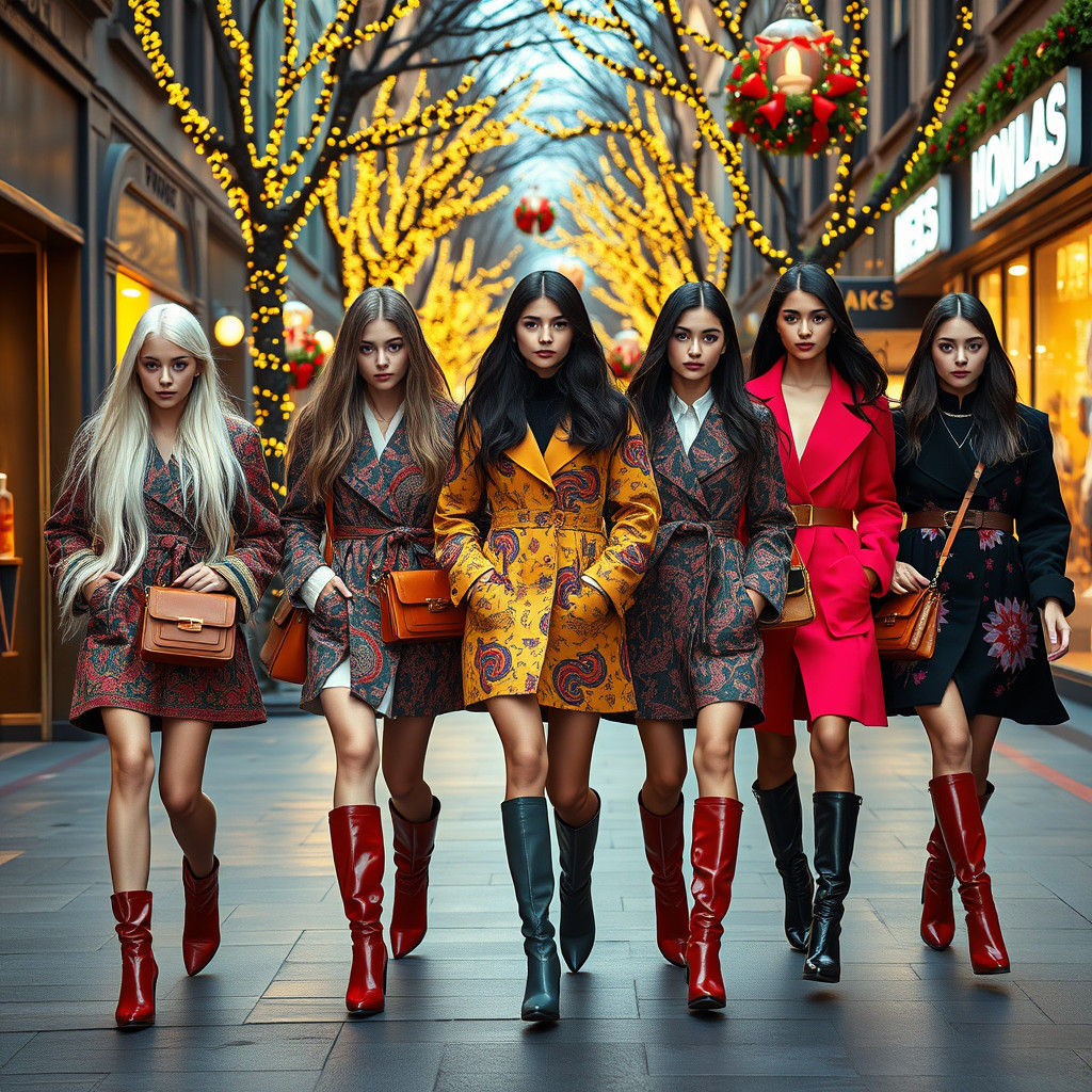 High Fashion Models in a Festive City Street