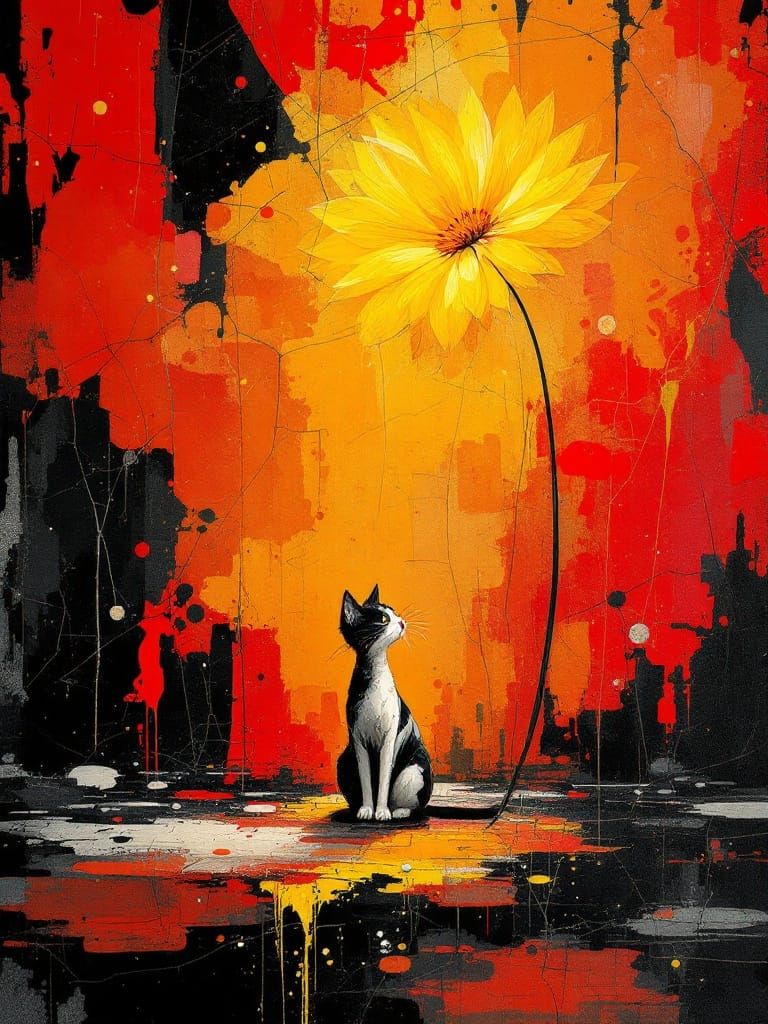 Whimsical Feline Surrealism in Bloom