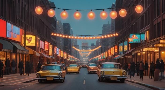 1970s City Street Scene in Photographic Style