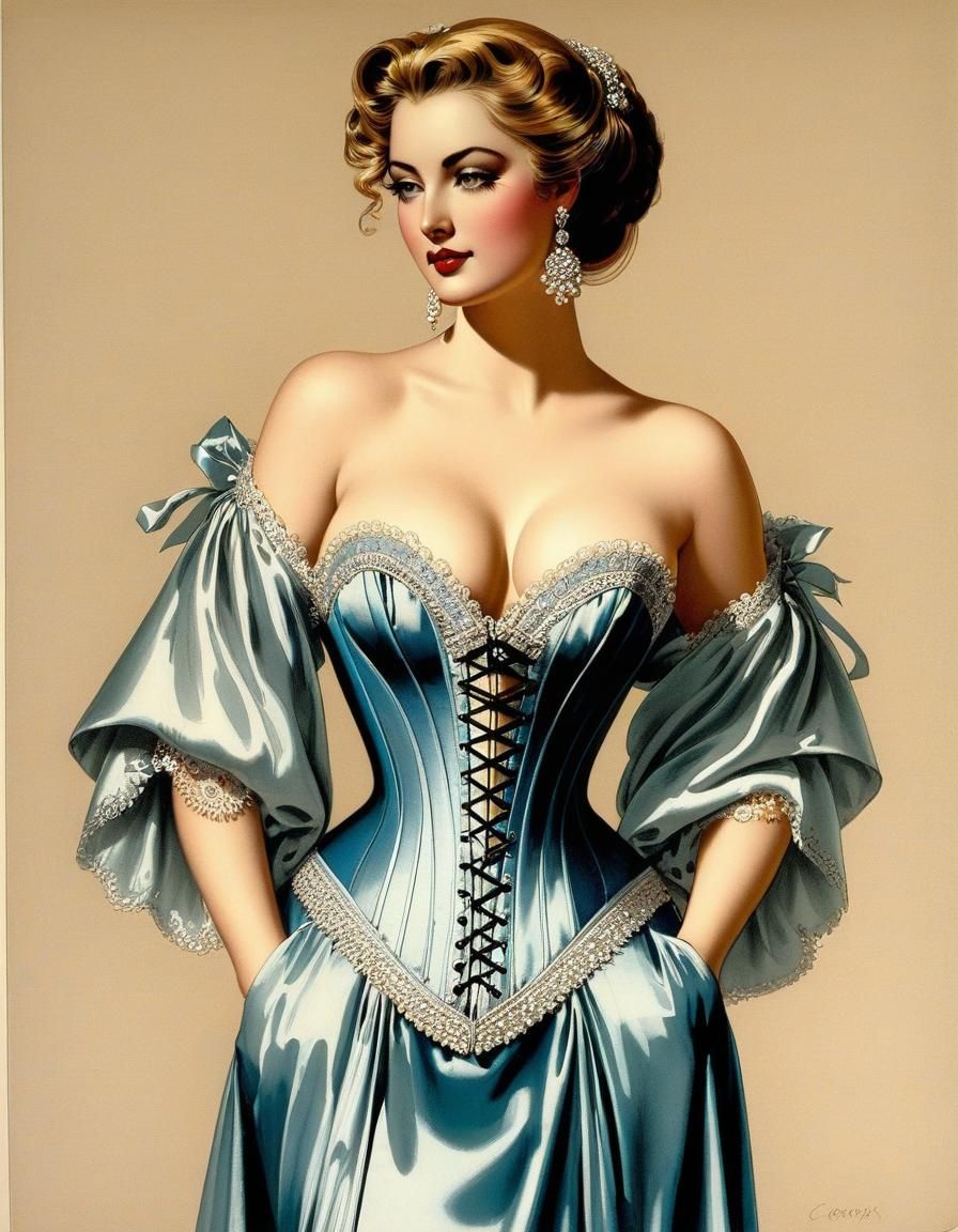 Elegant Woman in Corset: Guido Crapax Style Drawing