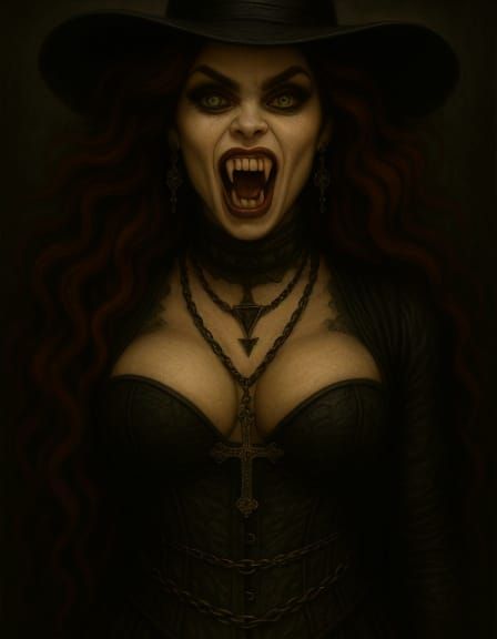Gothic Vampire with Crimson Hair in Dark Fantasy Style