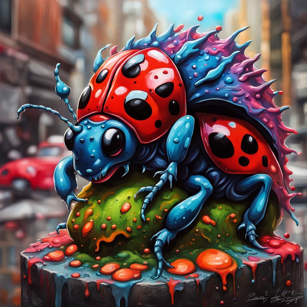Ladybug Dragon Graffiti Art in Polychromatic Style