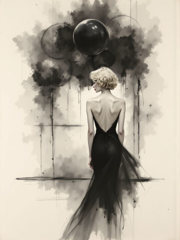 Ethereal Woman in Charcoal and Art Deco