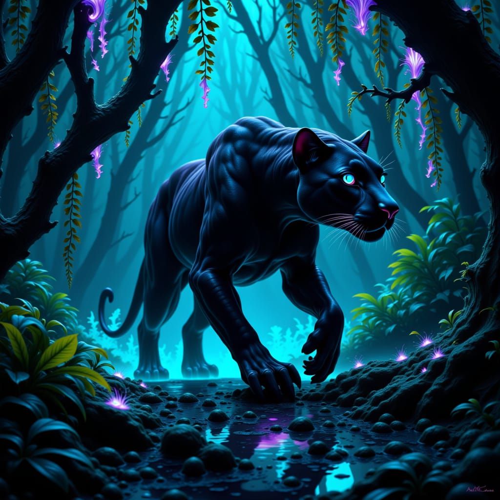 Bioluminescent Jungle Panther in Dark Fantasy Concept Art