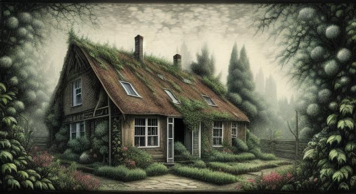 Abandoned Cottage in Black and White Style