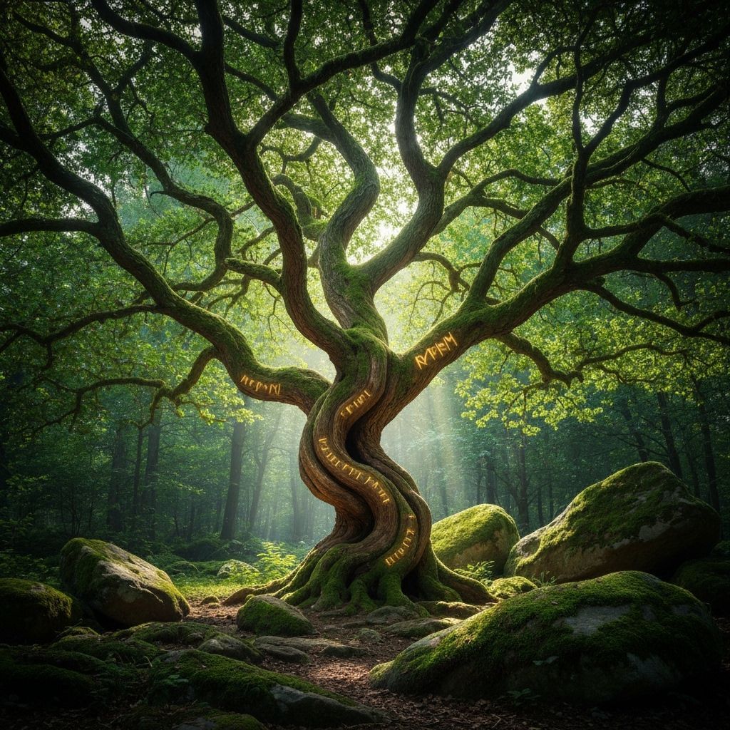 Mystical Forest: Ancient Tree with Glowing Runes