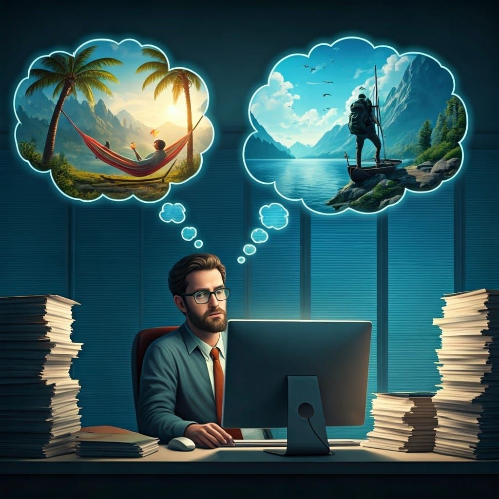 Office Worker's Daydream Montage in Digital Art