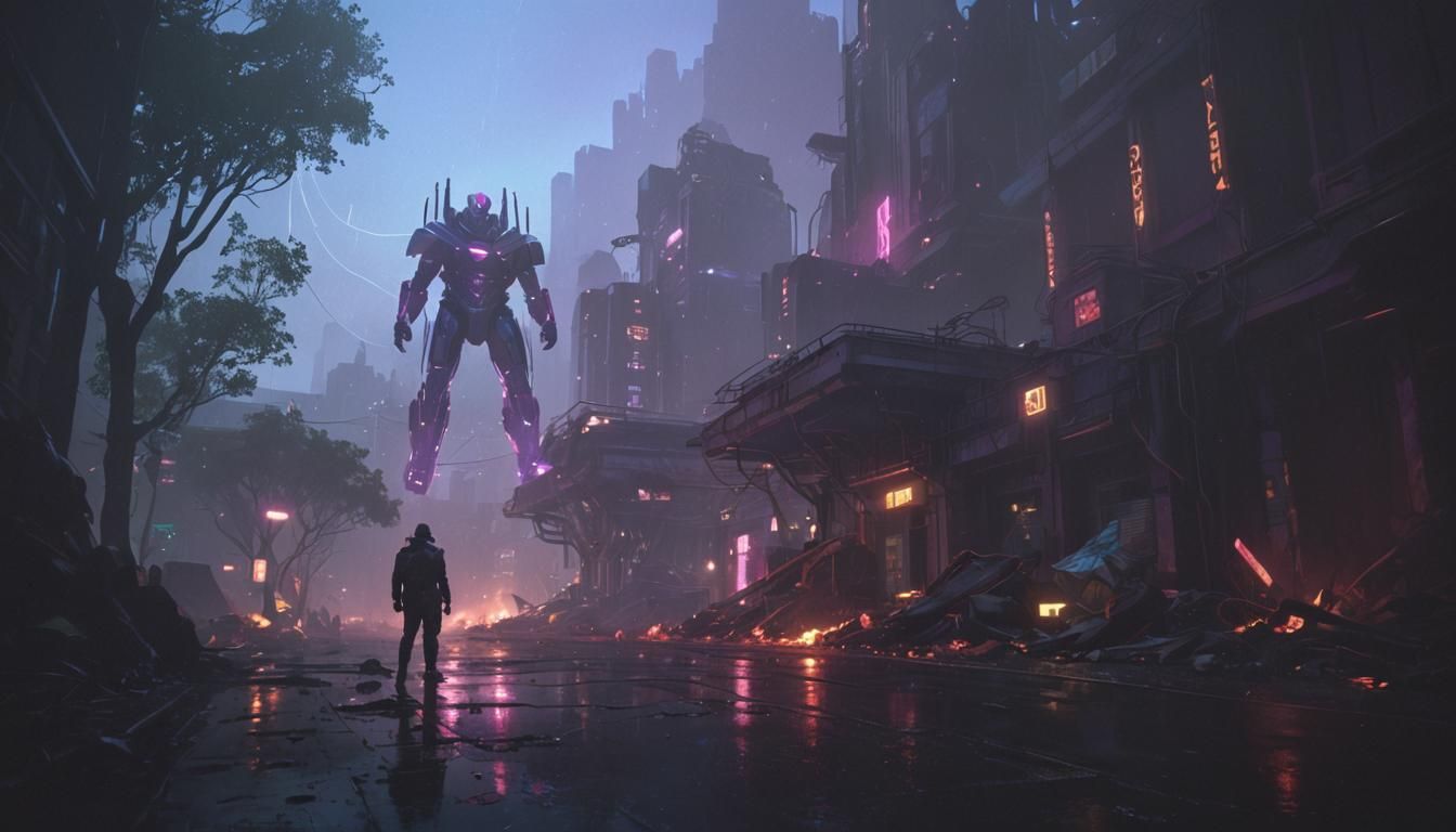 Synthwave Figure in Neon Retro Landscape