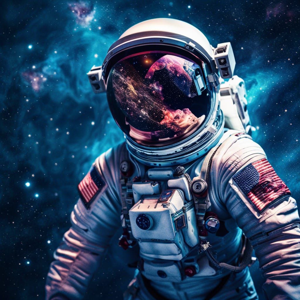 Astronaut in Colorful Galaxy: Hyperrealistic Space Art