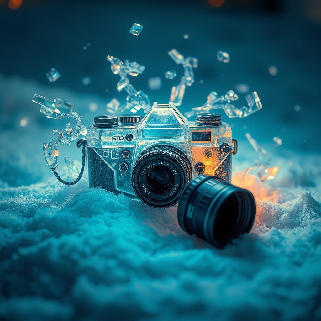 Ornate Ice Camera in Whimsical Winter Wonderland